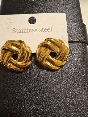 Gold Stainless Steel Twisted Knot Stud Earrings